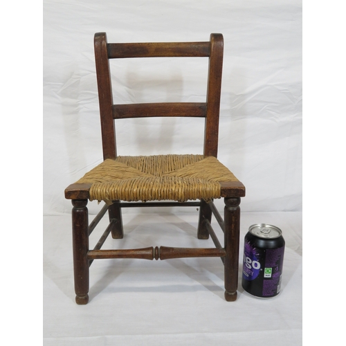 183 - Childs Arts & Crafts chair with wicker seat & a walnut stool