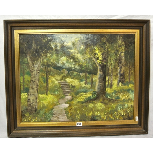 40 - Marie O'Neill 'Woodland pathway' oil on canvas 50x65cm signed