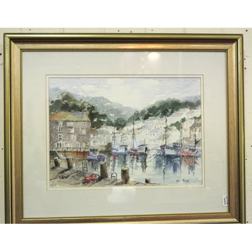 42 - Kay Riley 'Inner Harbour, Polperro' watercolour 26x36cm signed