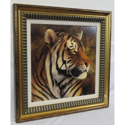 43 - Andrew Bone 'Tiger Portrait' Giclee on Canvas, 57x57cm, Signed