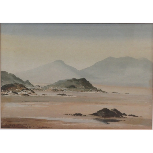 46 - E Grieg Hall 'Riverscape with promontory' watercolour, 26x38cm, signed