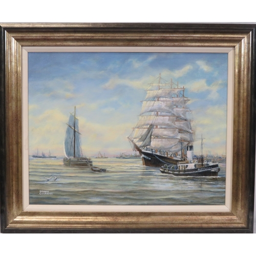 49 - Denis Chapman 'Schooner under sail' oil on canvas, 35x45cm, signed