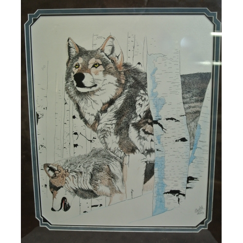 50 - Earnest Runyon 'Wolf study' pencil and pastels 34x28cm signed. bears receipt