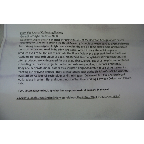 54 - Geraldine Knight 'Nightingale' bronze, initialled and dated left lower neck, (1 of 5) 26cm high, on ... 