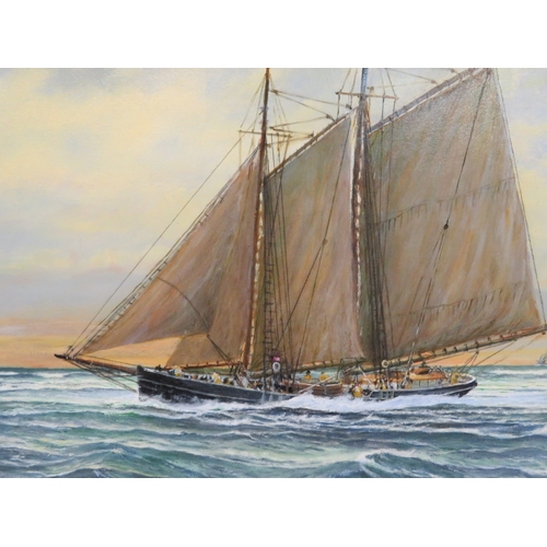 59 - Dennis Chapman 'Gaff rigged boats under sail' oil on board, 45x60cm, signed