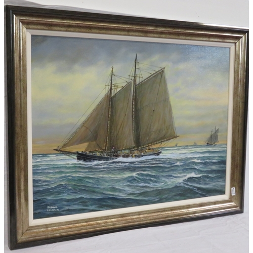59 - Dennis Chapman 'Gaff rigged boats under sail' oil on board, 45x60cm, signed