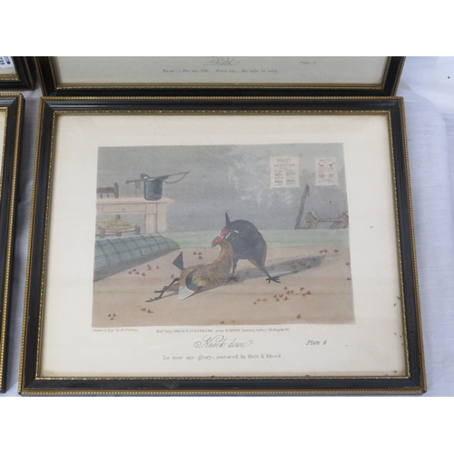 6 - Newton Fielding (1799-1856) 'Cock fighting', A suite of six plates of cock fighting, etching and aqu... 