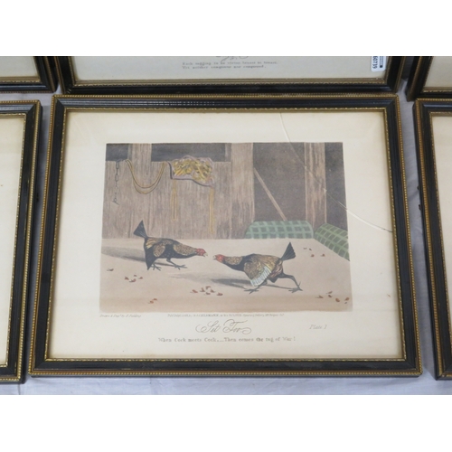 6 - Newton Fielding (1799-1856) 'Cock fighting', A suite of six plates of cock fighting, etching and aqu... 