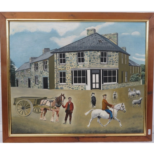 68 - English school 'Village Horse Fair' oil on canvas, 50x60cm, signed TW