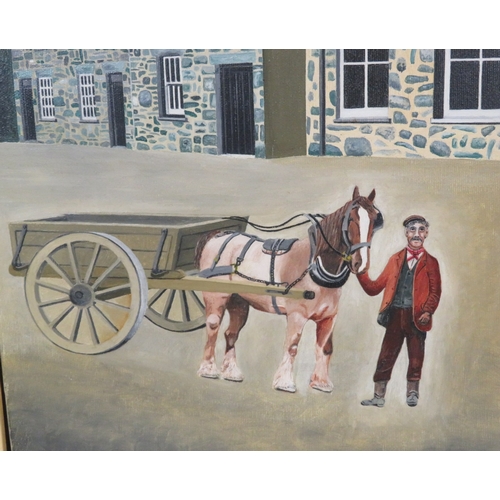 68 - English school 'Village Horse Fair' oil on canvas, 50x60cm, signed TW