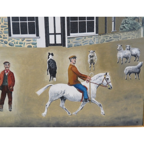 68 - English school 'Village Horse Fair' oil on canvas, 50x60cm, signed TW