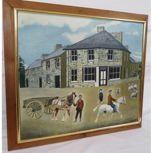 68 - English school 'Village Horse Fair' oil on canvas, 50x60cm, signed TW
