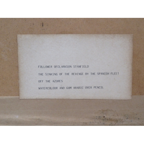 69 - After Clarkson Stanfield 'Sinking of the Revenge by the Spanish Fleet' watercolour 26x41cm