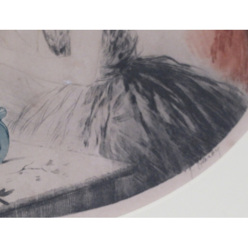 7 - Jean Hardy (French, 1880-1950) 'Lady with exotic birds and fish' three dry point etchings, 20x27cm e... 