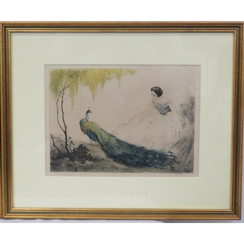 7 - Jean Hardy (French, 1880-1950) 'Lady with exotic birds and fish' three dry point etchings, 20x27cm e... 