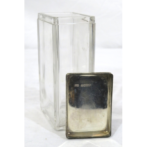 96 - Victorian silver topped glass dressing table box with foiliate decoration