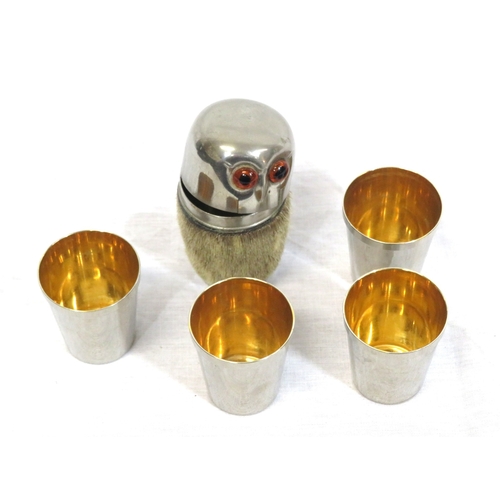 97 - 'Owl' stirrup cup holder with 4 silverplated cups