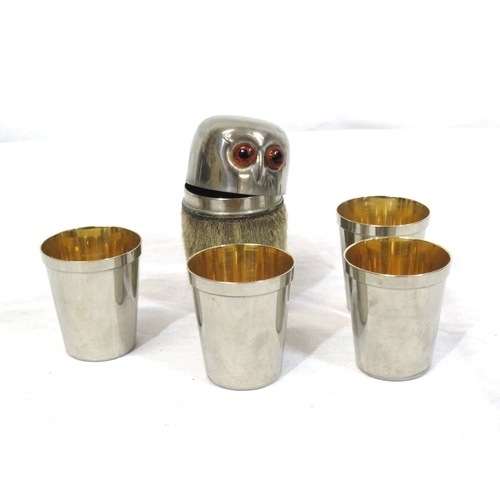 97 - 'Owl' stirrup cup holder with 4 silverplated cups