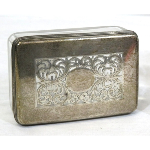 98 - Georgian silver topped glass jewellery box with pierced decoration