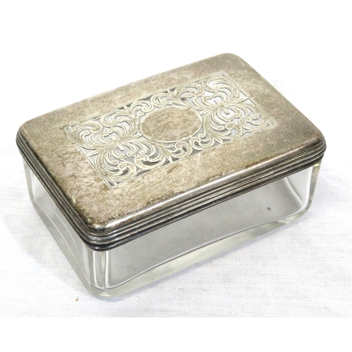 98 - Georgian silver topped glass jewellery box with pierced decoration