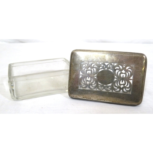 98 - Georgian silver topped glass jewellery box with pierced decoration