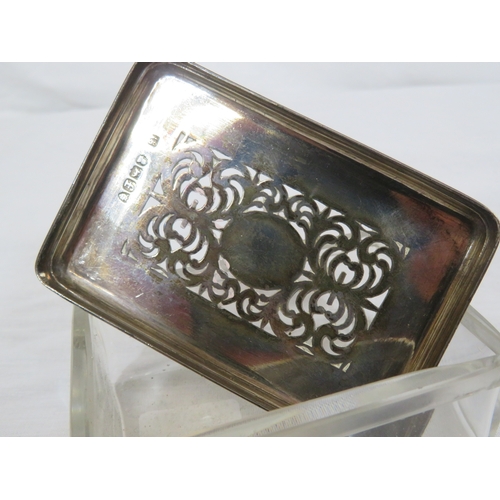 98 - Georgian silver topped glass jewellery box with pierced decoration