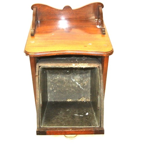 161 - Edwardian inlaid mahogany fuel press with drop-down front, lined interior, foliate inlay, on bracket... 