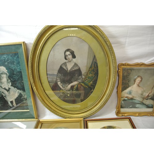 1 - Various pictures, prints, etc in box