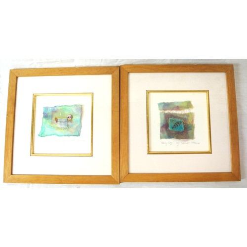 73 - Carmel Creaner ''Morning Catch' & 'Kerry Sky' a pair, textile art, 14x14cm each,  signed & inscribed