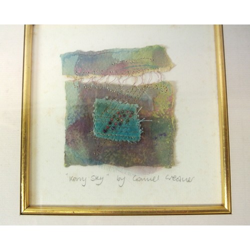 73 - Carmel Creaner ''Morning Catch' & 'Kerry Sky' a pair, textile art, 14x14cm each,  signed & inscribed