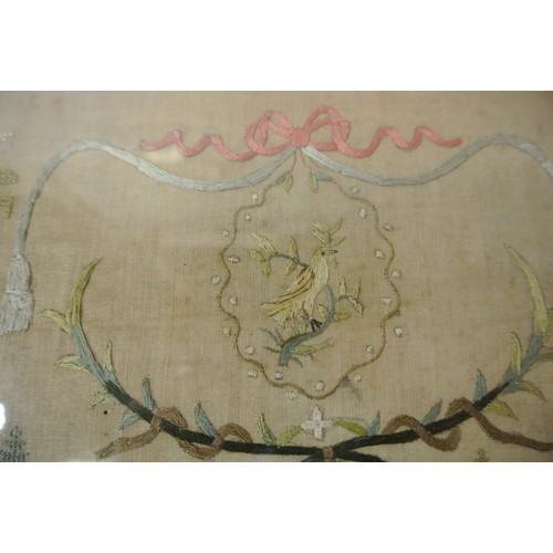 74 - Framed sampler by Sarah Elgie Garnett, Srokesle 1802 renovated 1999-2000 Charles John Potter, 40x35c... 