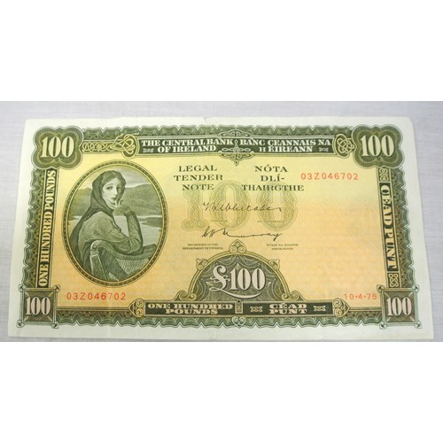 89 - Irish 'Lady Lavery' £100 note, 03z series,  dated 10.4.75 Whitaker & Murray signatures