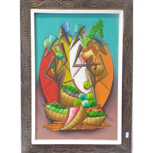 76 - Rejinald Lundy 'Apple Sellers, Santa Dominica 1987' pastels 59x38cm signed