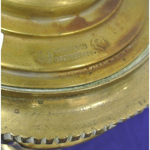 63 - Ornate Victorian style brass samovar with teapot on top, shaped handles and tap, on round base with ... 