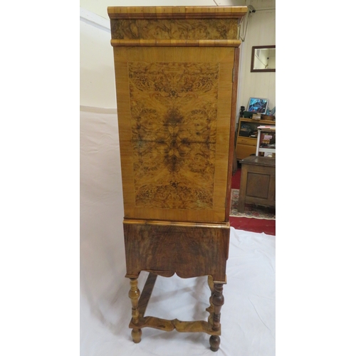 70 - French design mahogany & walnut cabinet with serpentine top, glazed doors and shelved interior,3 inl... 