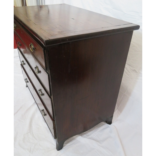 75 - Edwardian inlaid mahogany chest of 4 graduating drawers with oval brass drop handles, on bracket fee... 