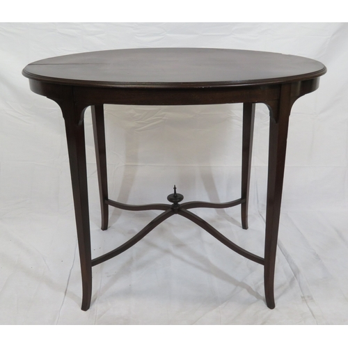 76 - Edwardian oval mahogany occasional table with shaped tapering legs & stretchers