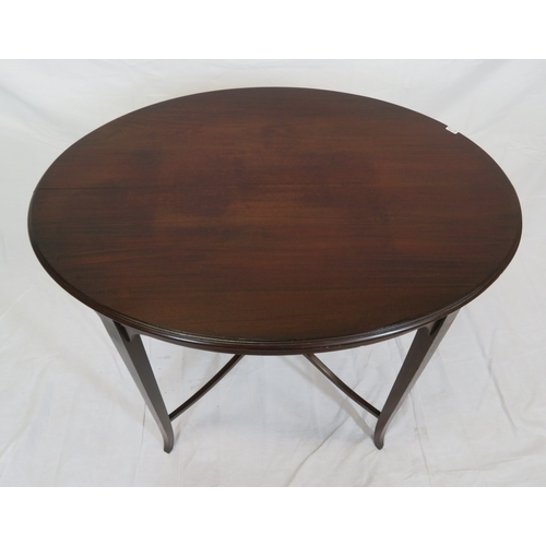 76 - Edwardian oval mahogany occasional table with shaped tapering legs & stretchers