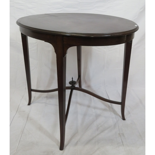 76 - Edwardian oval mahogany occasional table with shaped tapering legs & stretchers