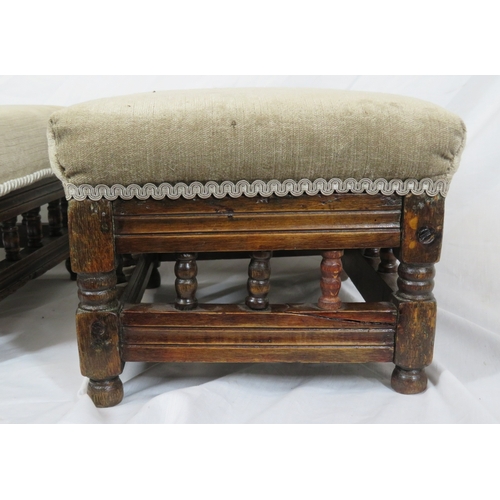 67 - Pair of Victorian style upholstered footstools with turned rails & legs