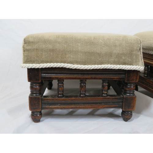 67 - Pair of Victorian style upholstered footstools with turned rails & legs