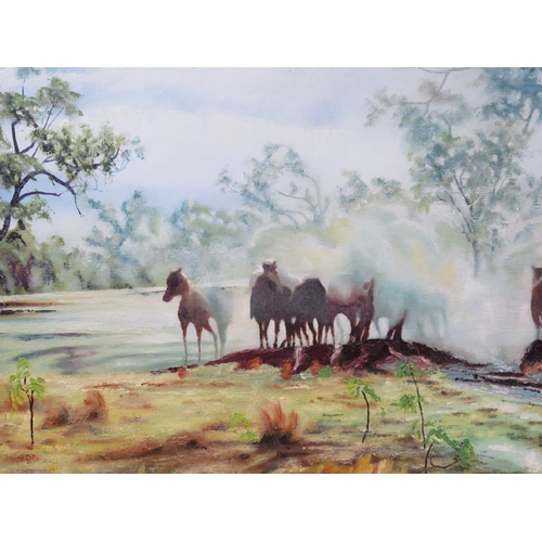 11 - Buck Taylor 'Horses & cattle' oil on board 40x701cm, signed