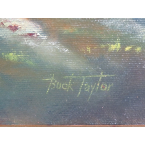 11 - Buck Taylor 'Horses & cattle' oil on board 40x701cm, signed