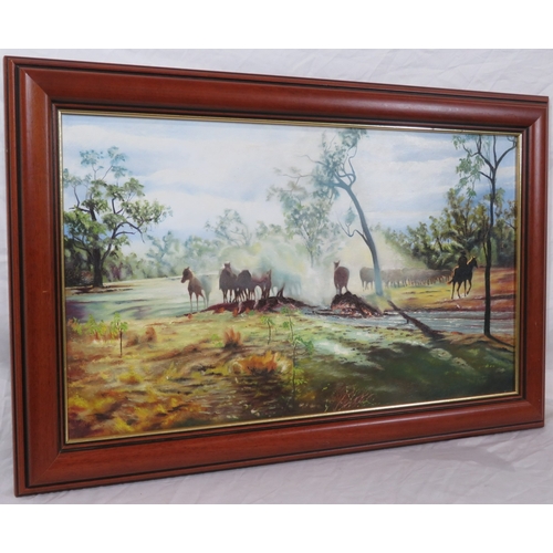 11 - Buck Taylor 'Horses & cattle' oil on board 40x701cm, signed