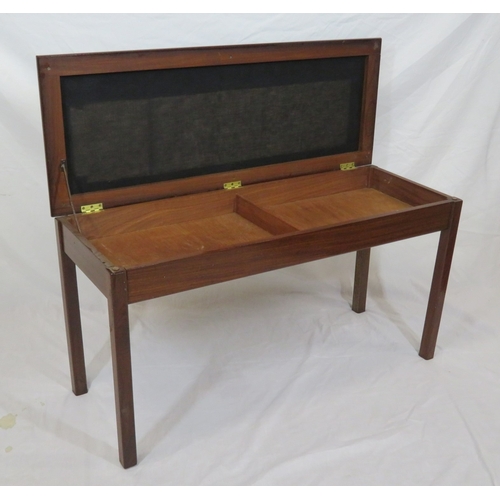 69 - Edwardian style mahogany duet or window seat with upholstered lift-up lid, on square legs