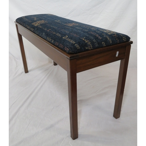 69 - Edwardian style mahogany duet or window seat with upholstered lift-up lid, on square legs