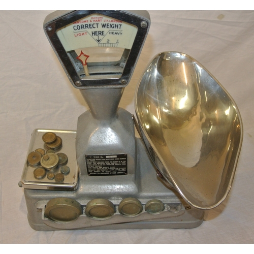 72 - Vandome & Hart London weighing scales with scoop & round weights