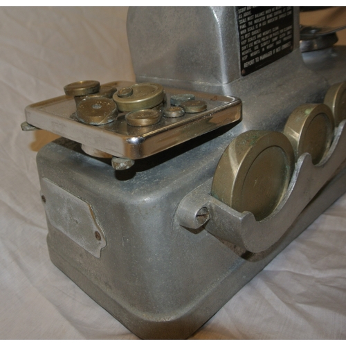 72 - Vandome & Hart London weighing scales with scoop & round weights