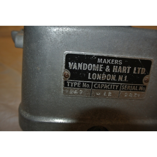 72 - Vandome & Hart London weighing scales with scoop & round weights