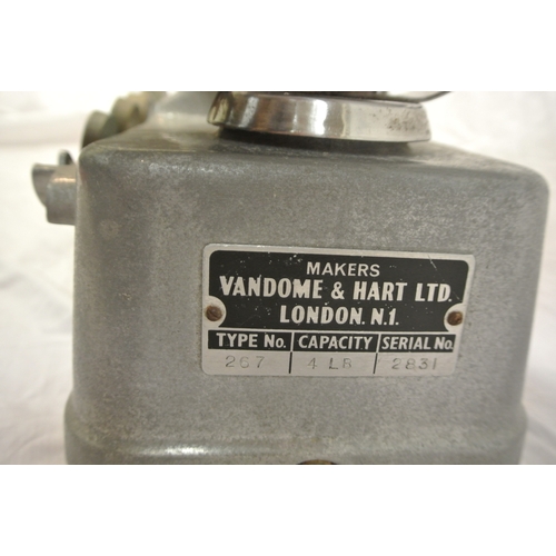 72 - Vandome & Hart London weighing scales with scoop & round weights